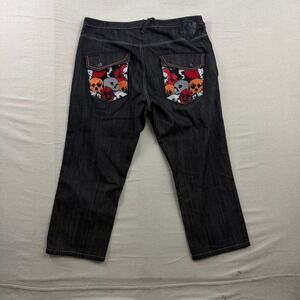 G-Unit Skull Graphic Jeans Mens 42x34 Black Heavyweight Baggy Y2K Streetwear